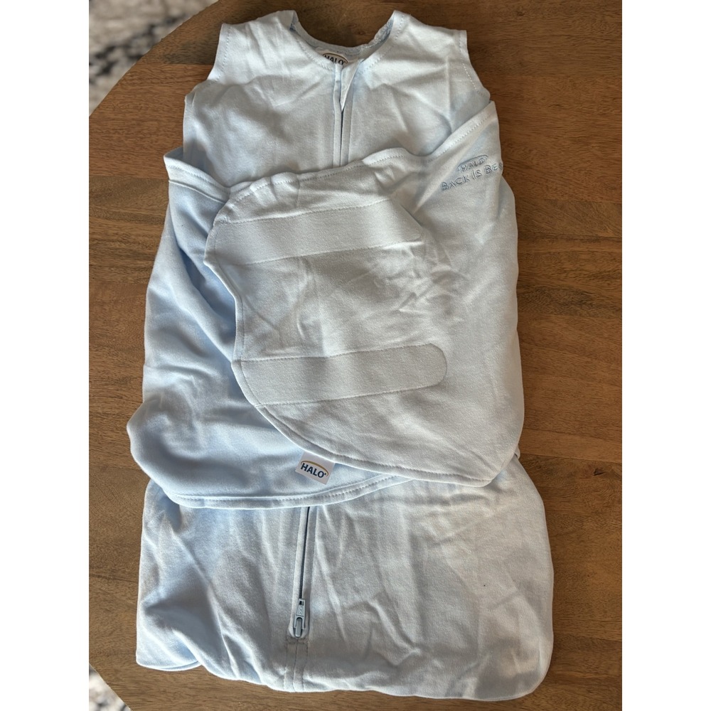 Halo SleepSack Swaddle Newborn 0-3 Months Light Blue Cotton Adjustable Wrap